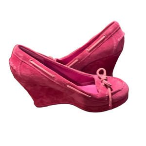 Sperry Top Sider Jeffrey Womens Suede Lace-Up Wedge Heels Round Toe Size 7 Pink